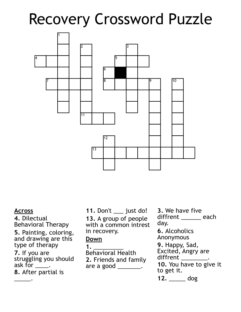 Recovery Crossword Puzzle - Wordmint with Easy Recovery Crossword