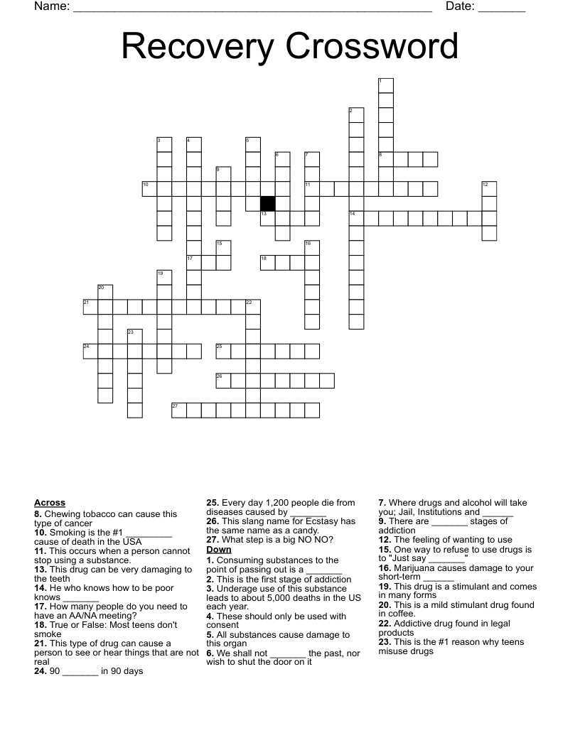 Recovery Crossword - Wordmint inside Na We Do Recover Puzzles Printable