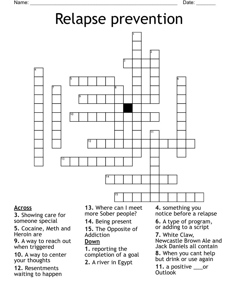 Relapse Prevention Crossword - Wordmint throughout Relapse Prevention Crossword Puzzle