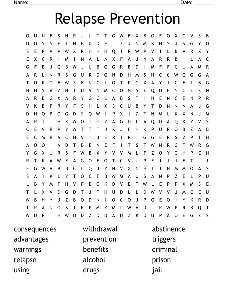 Relapse Prevention Word Search - Wordmint inside Relapse Prevention Crossword Puzzle