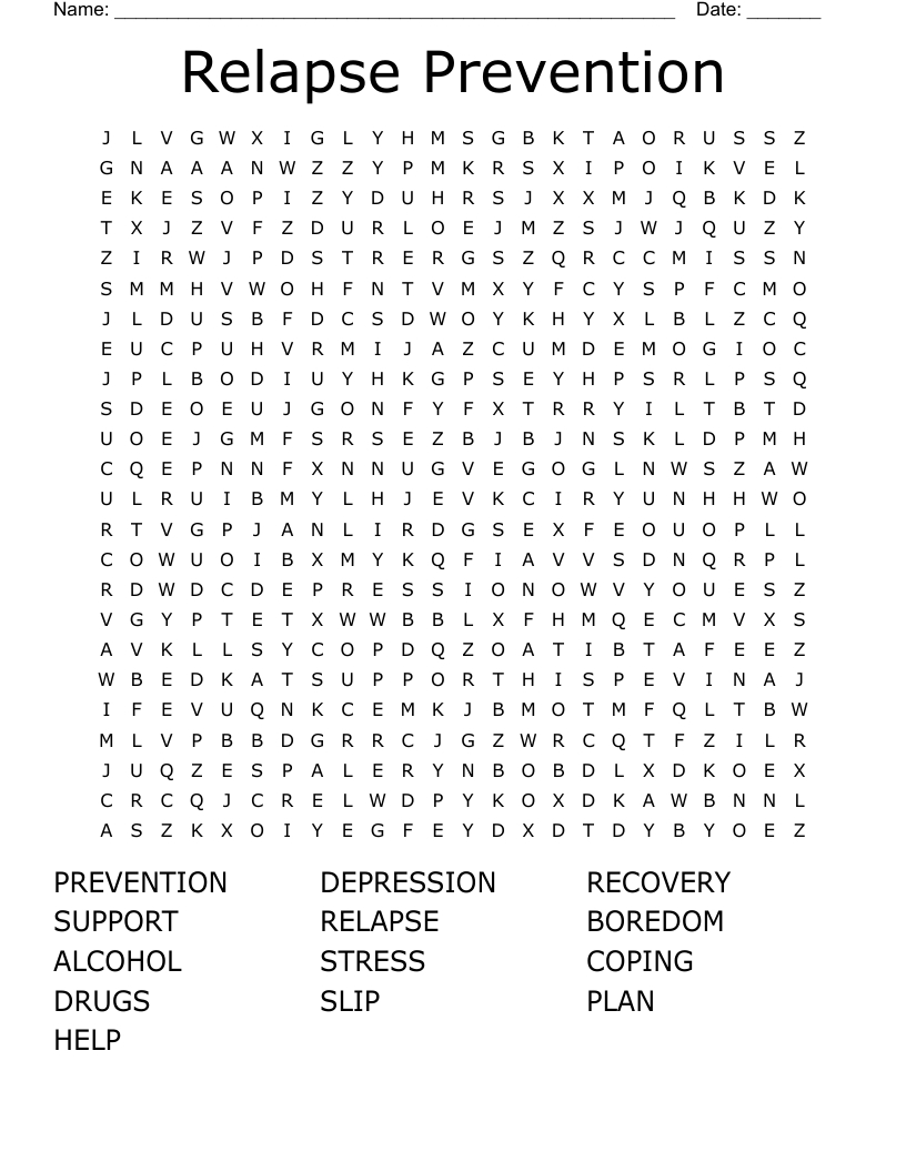 Relapse Prevention Word Search - Wordmint intended for Relapse Prevention Crossword Puzzle Printable