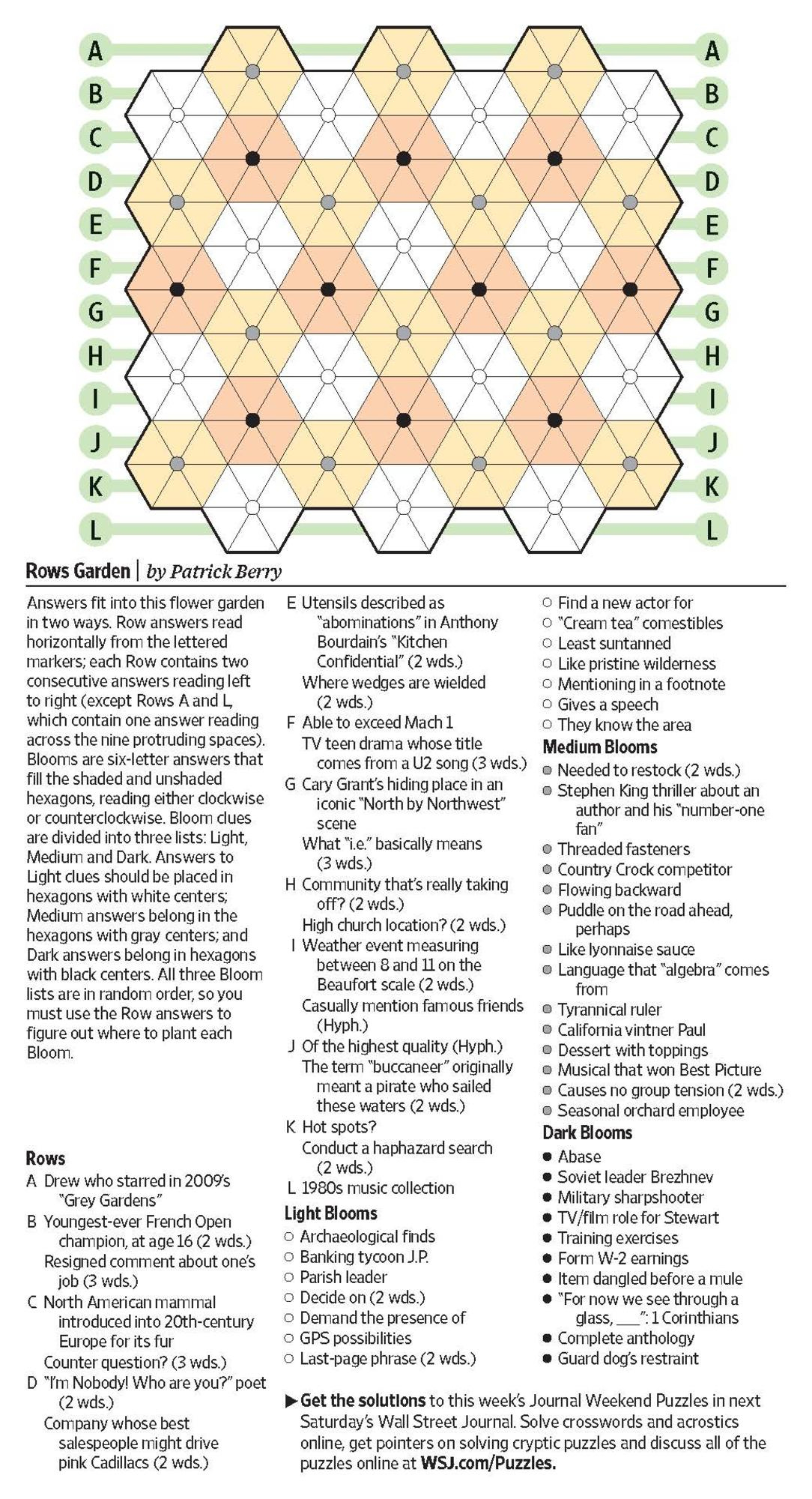 Rows Garden (Saturday Puzzle) - Wsj pertaining to Wsj Rows Garden Puzzles