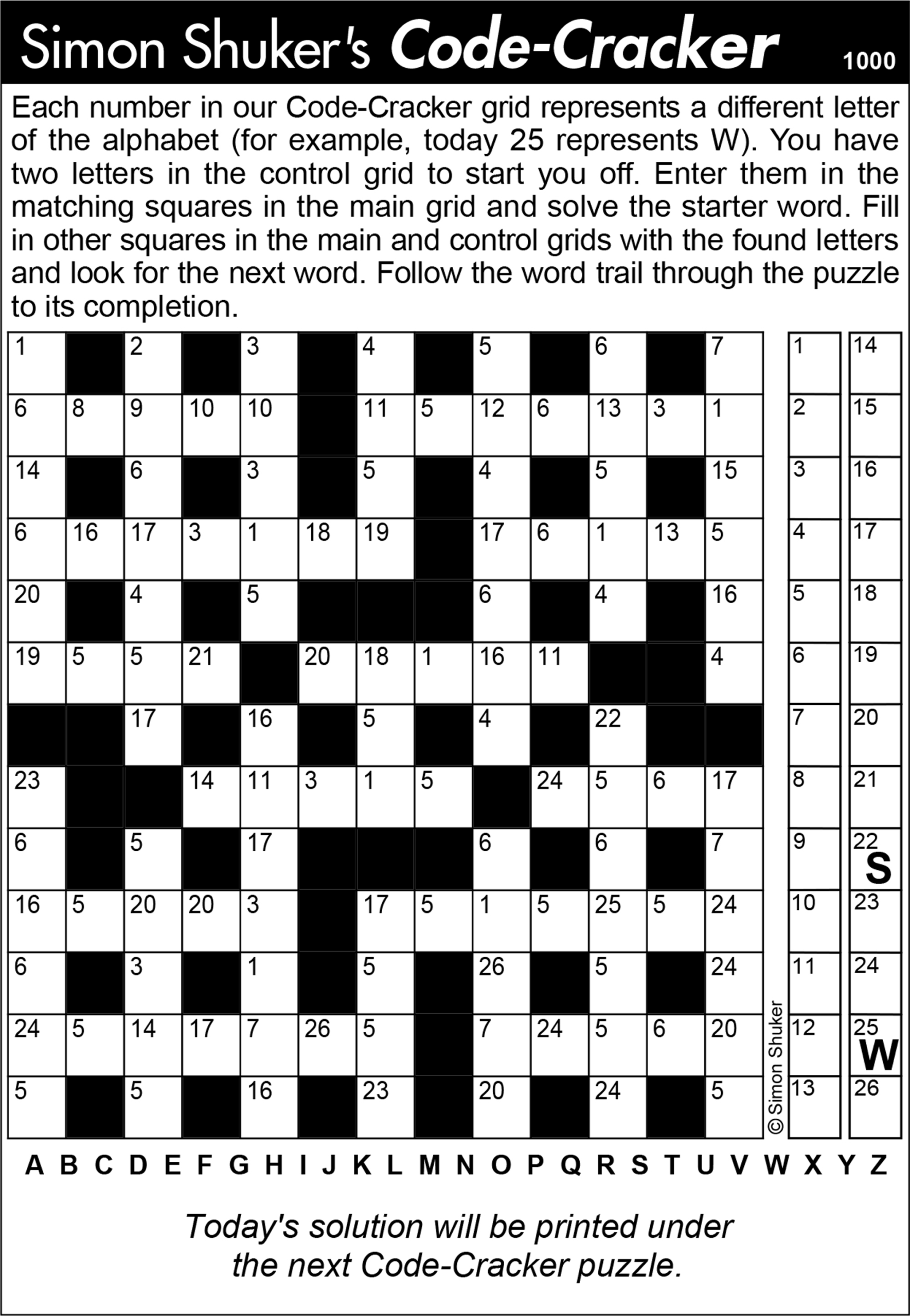 Simon Shuker&amp;#039;S Code-Cracker — Knight Features | Content Worth Sharing pertaining to Free Printable Codebreaker Puzzles