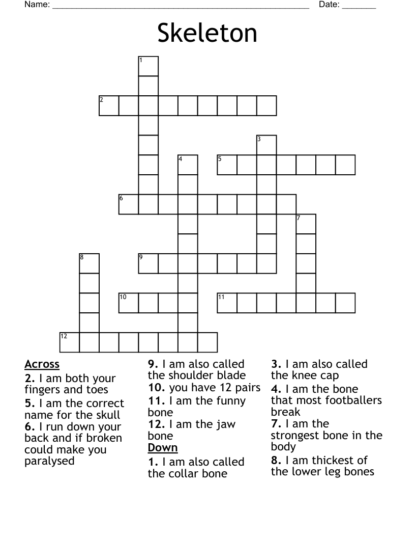 Skeleton Crossword - Wordmint throughout Skeleton Crossword Puzzle Printable