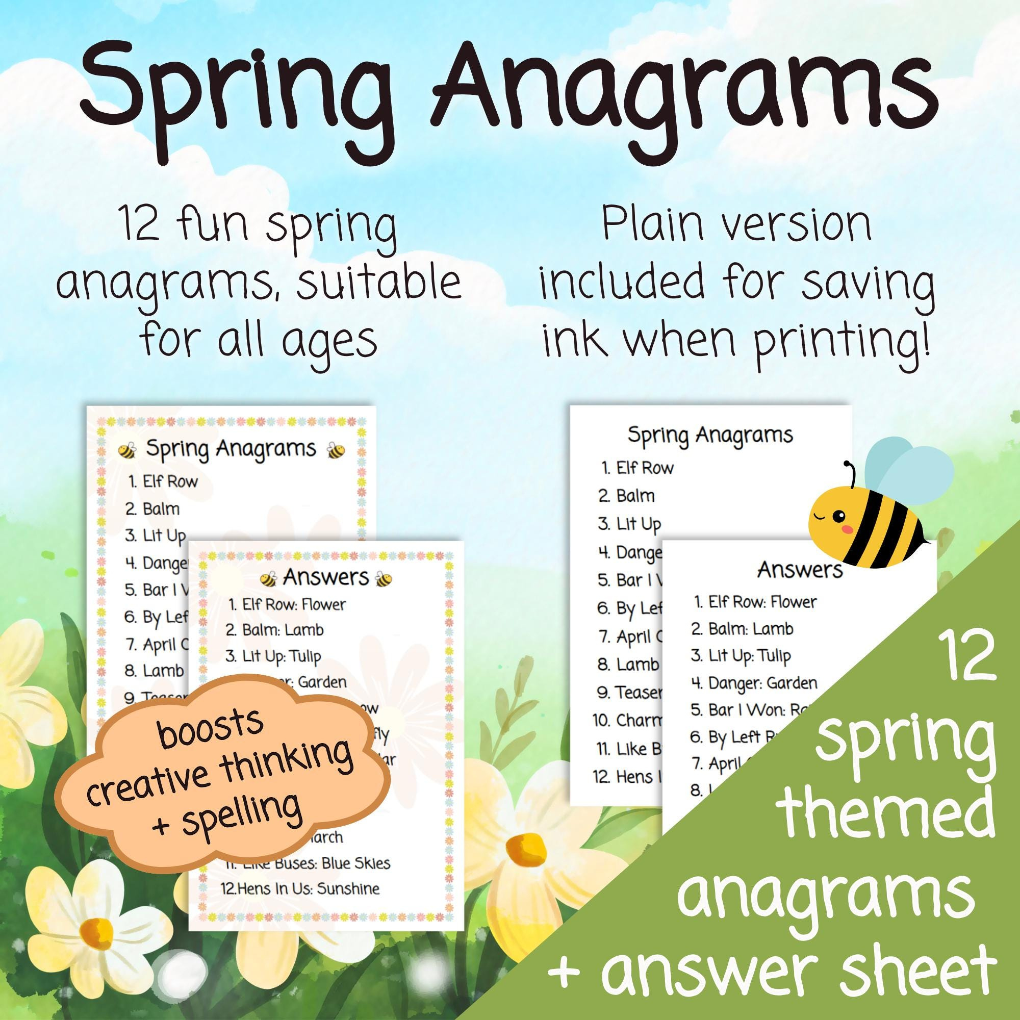 Spring Anagrams | Printable Pdf In A4 | Answer Sheet Included within Spring Anagram Puzzles For Adults