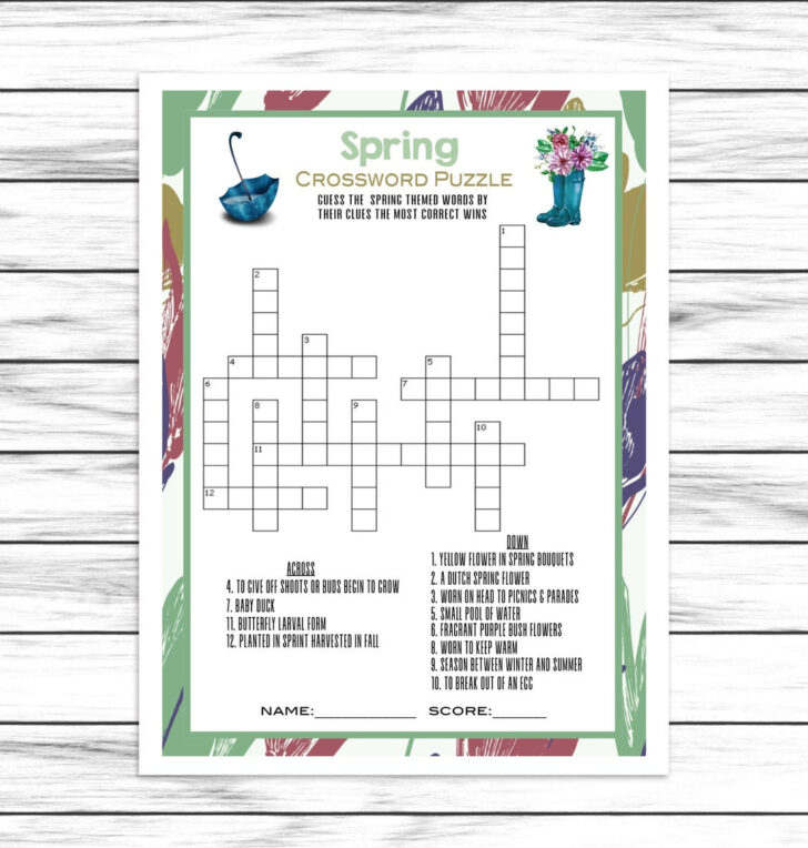 Crossword Spring Theme Adult