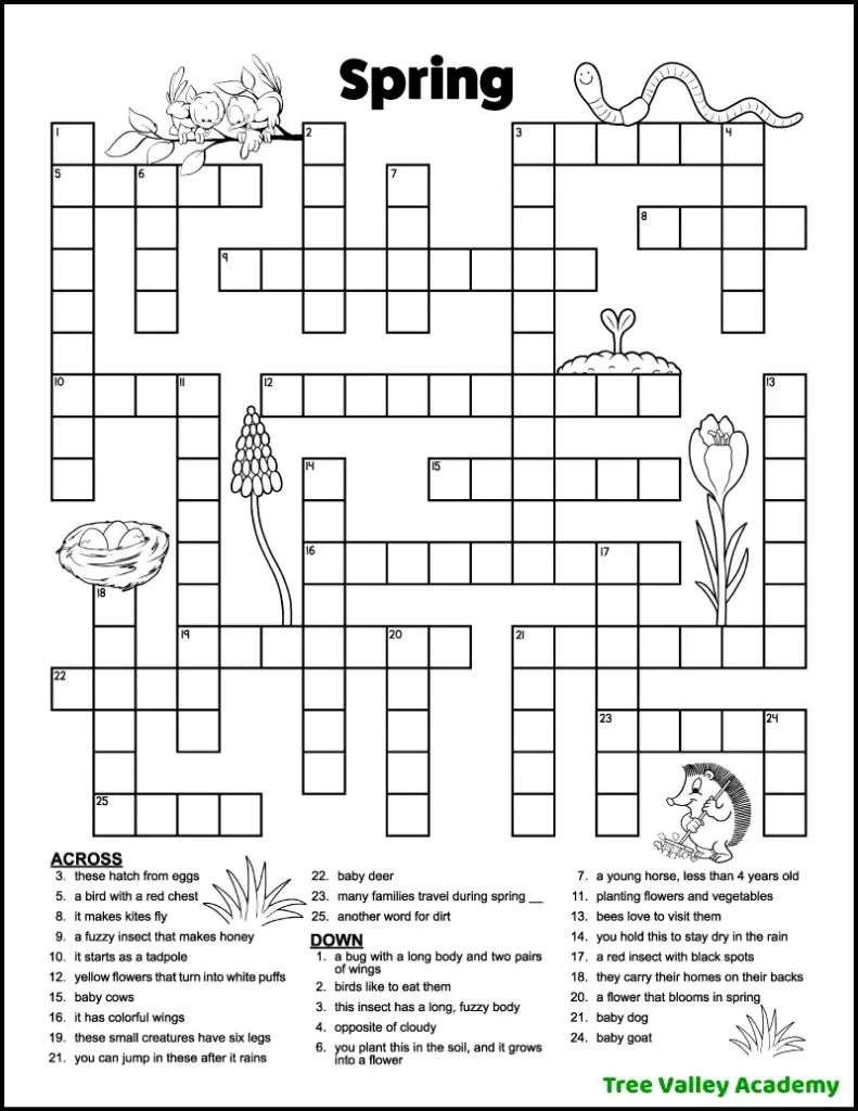 Spring Crossword Puzzles For Kids - Tree Valley Academy regarding Printable Syllacrostic