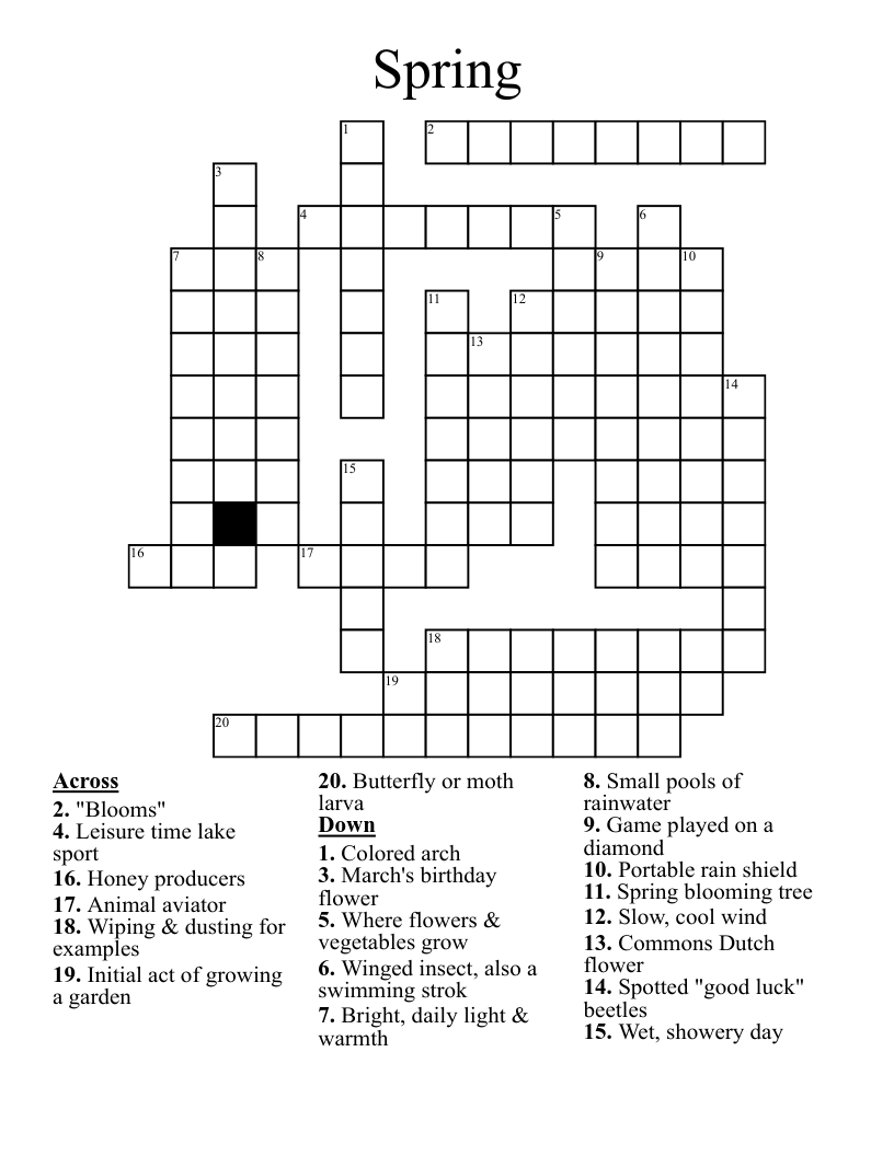 Spring Crossword - Wordmint in Crossword Spring Theme Adult