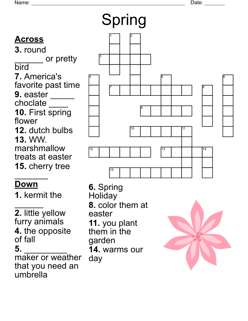 Spring Crossword - Wordmint with regard to Crossword Spring Theme Adult