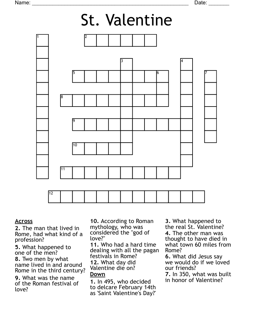 St. Valentine Crossword - Wordmint regarding Valentine Crossword Puzzle For Adults