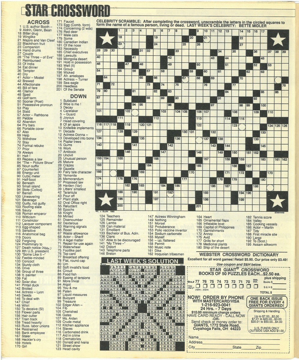 Star Tabloid Magazine Feb 25, 1992 ~ Lucille Ball, Alan Thicke regarding Latest Star Magazine Crossword Puzzle