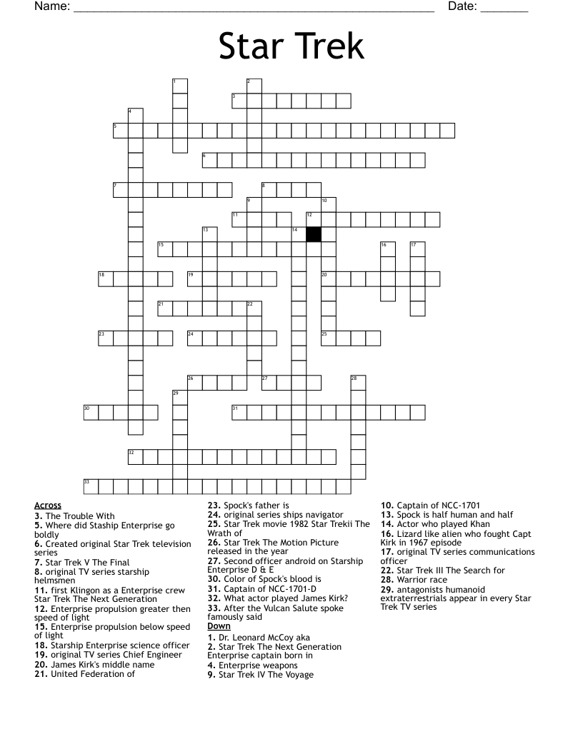 Star Trek Crossword - Wordmint inside Toronto Star Crossword Puzzle Today Printable