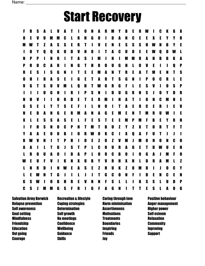 Start Recovery Word Search - Wordmint in Puzzles On Recovery