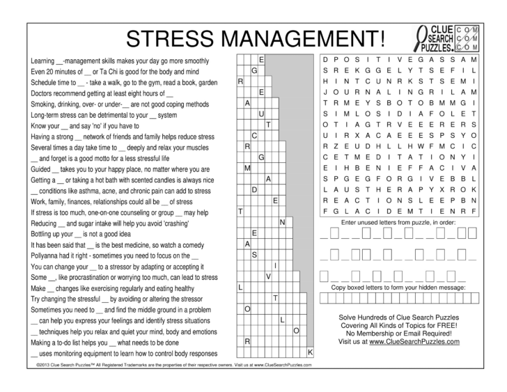 Free Stress Management Crossword Puzzle Free Stress Management Crossword Puzzle
