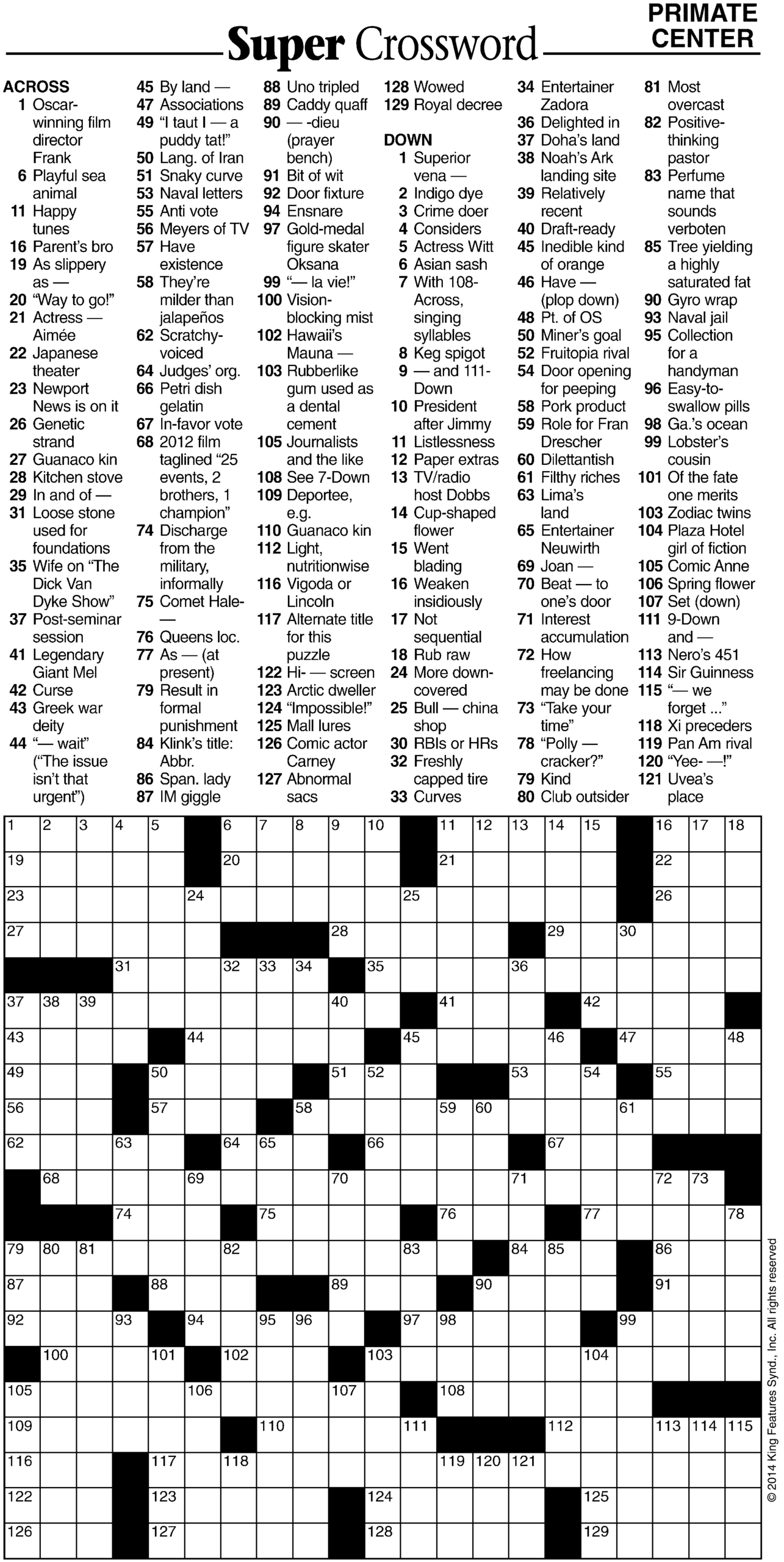 Super Crossword Puzzle with regard to Super Crossword Printable