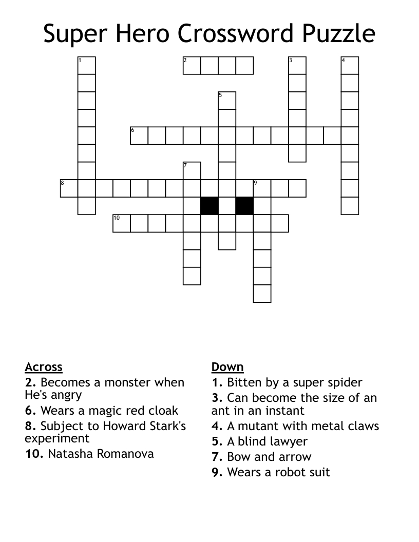 Super Hero Crossword Puzzle - Wordmint pertaining to Superhero Crosswords Printable