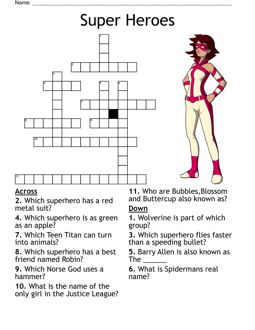 Super Heroes Crossword - Wordmint pertaining to Superhero Crosswords Printable