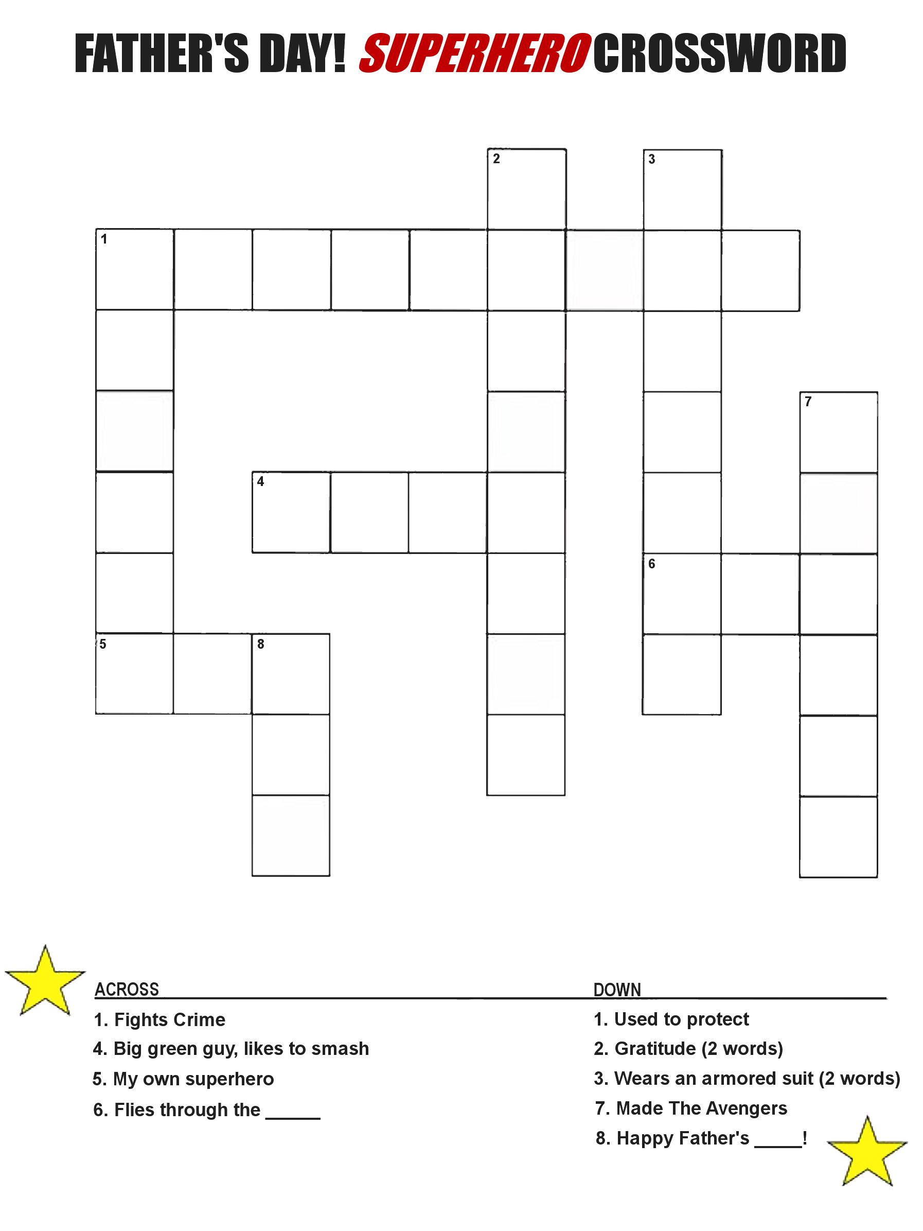 Superhero Father&amp;#039;S Day Crossword Printable - Our Kid Things inside Superhero Crosswords Printable
