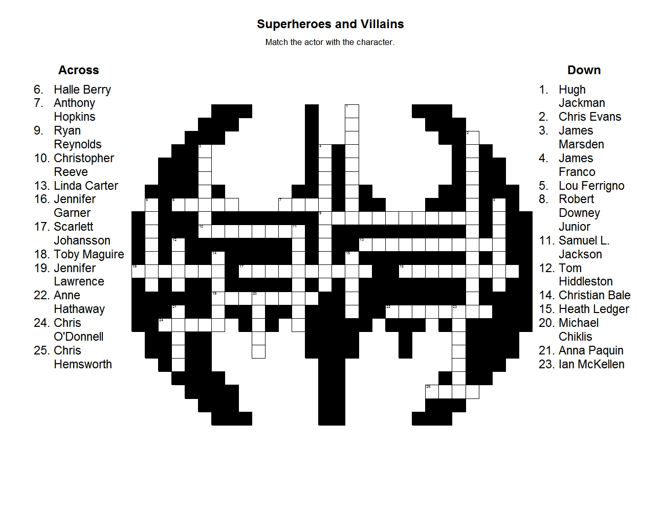 Superheroes And Villains Crossword Puzzle throughout Superhero Crossword Puzzles