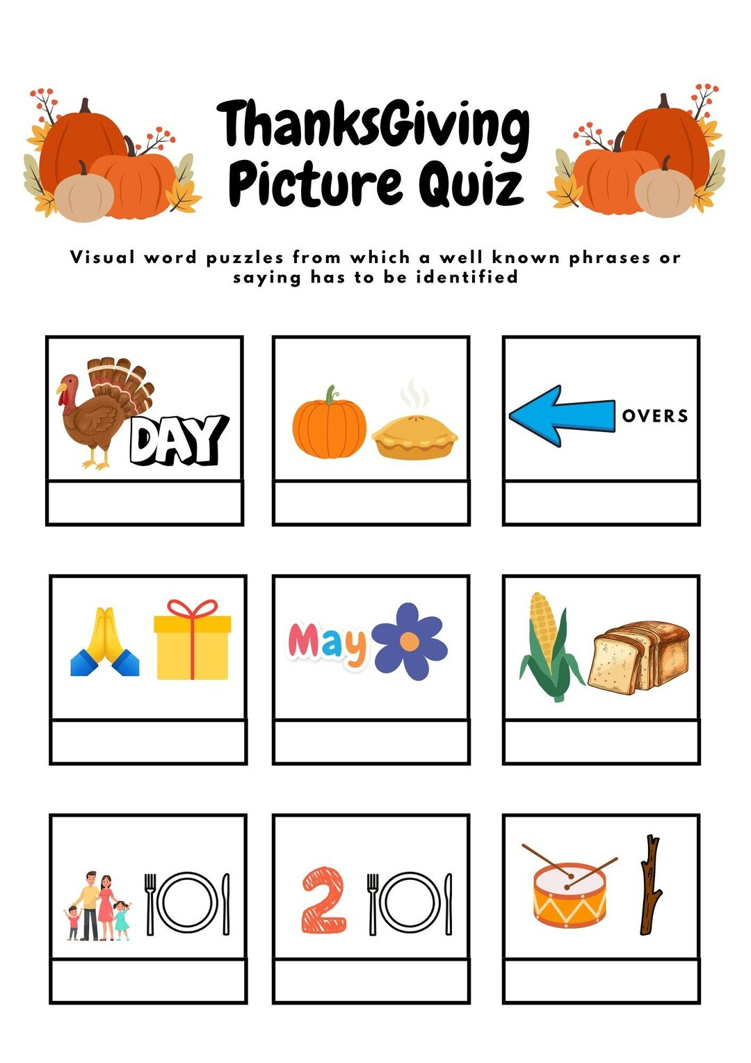 Thanksgiving Dingbat Puzzle Game: Picture Quiz, Brain Teaser (Pdf in Easter Dingbats Crossword Puzzles