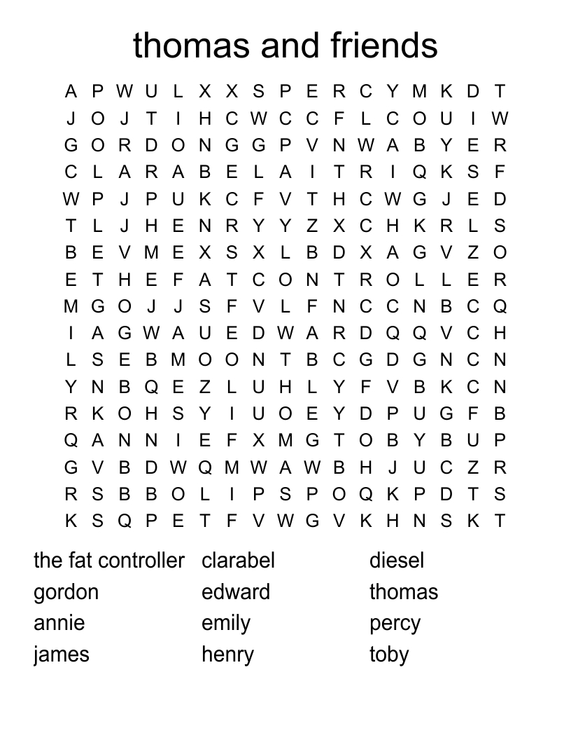 Thomas And Friends Word Search - Wordmint for Thomas Crossword Printable