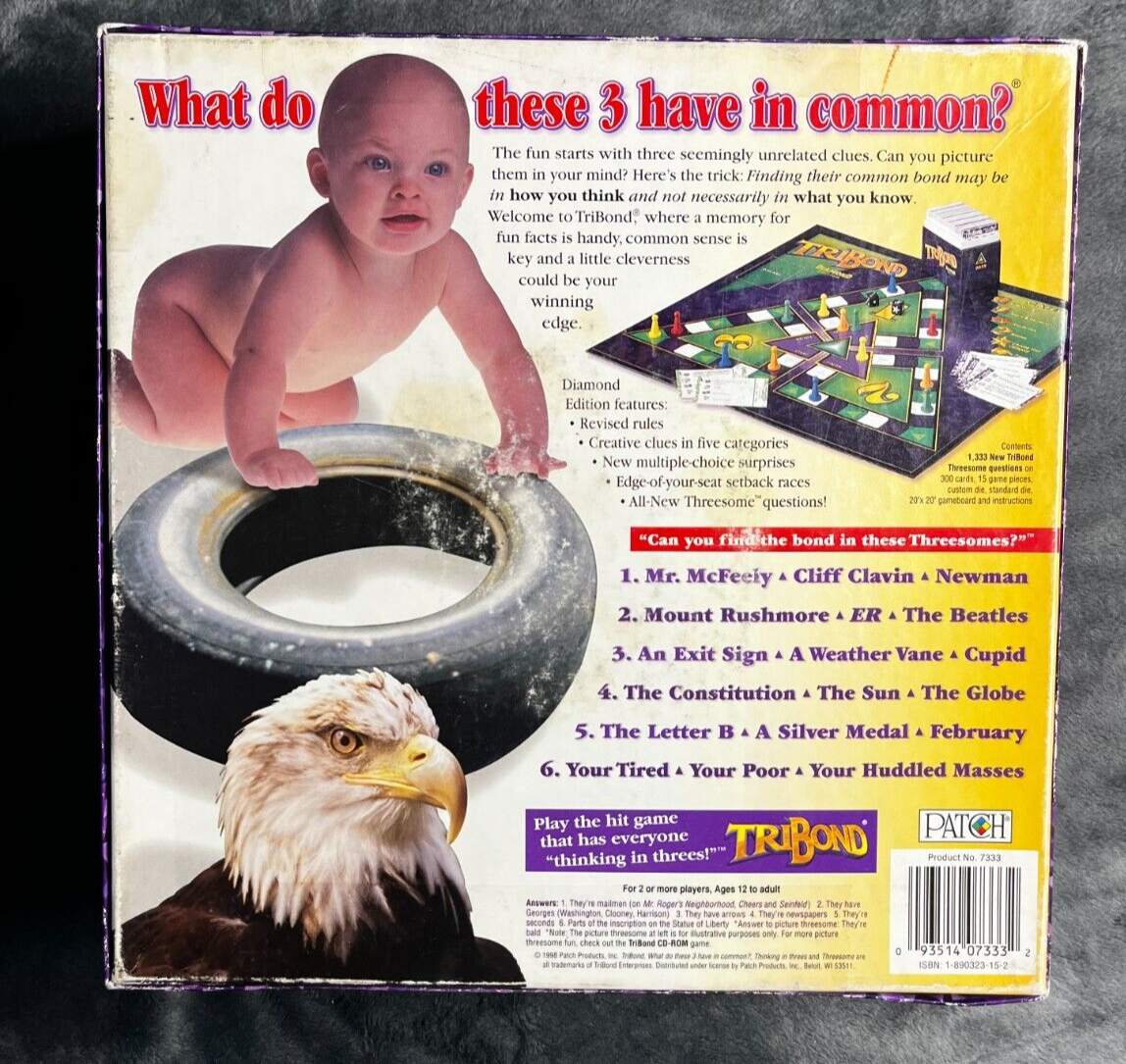 Tribond Diamond Edition Tri Bond Trivia Board Game Complete 1998 for Tribond Questions and Answers January