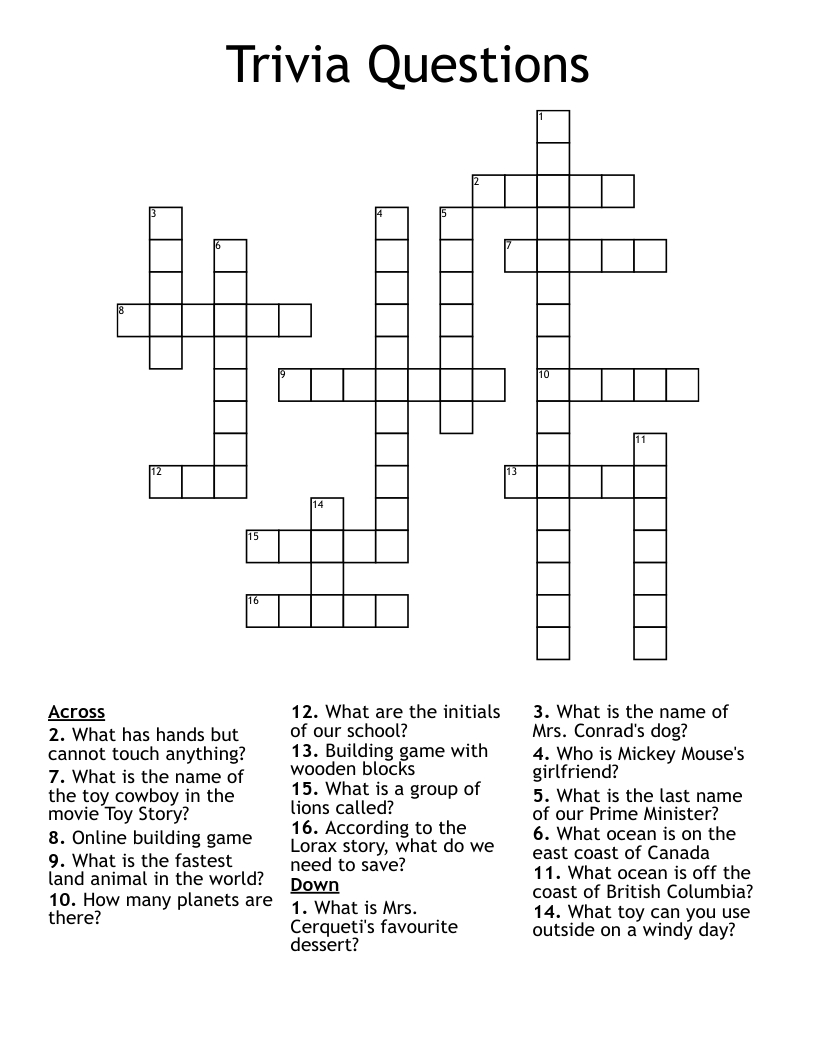 Trivia Questions Crossword - Wordmint throughout Printable Quiz Questions with Answers Crossword Style