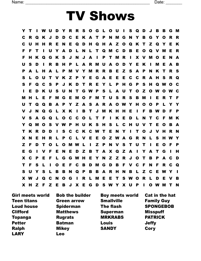 Tv Shows Word Search - Wordmint regarding Tv Crossword Puzzle Matthews