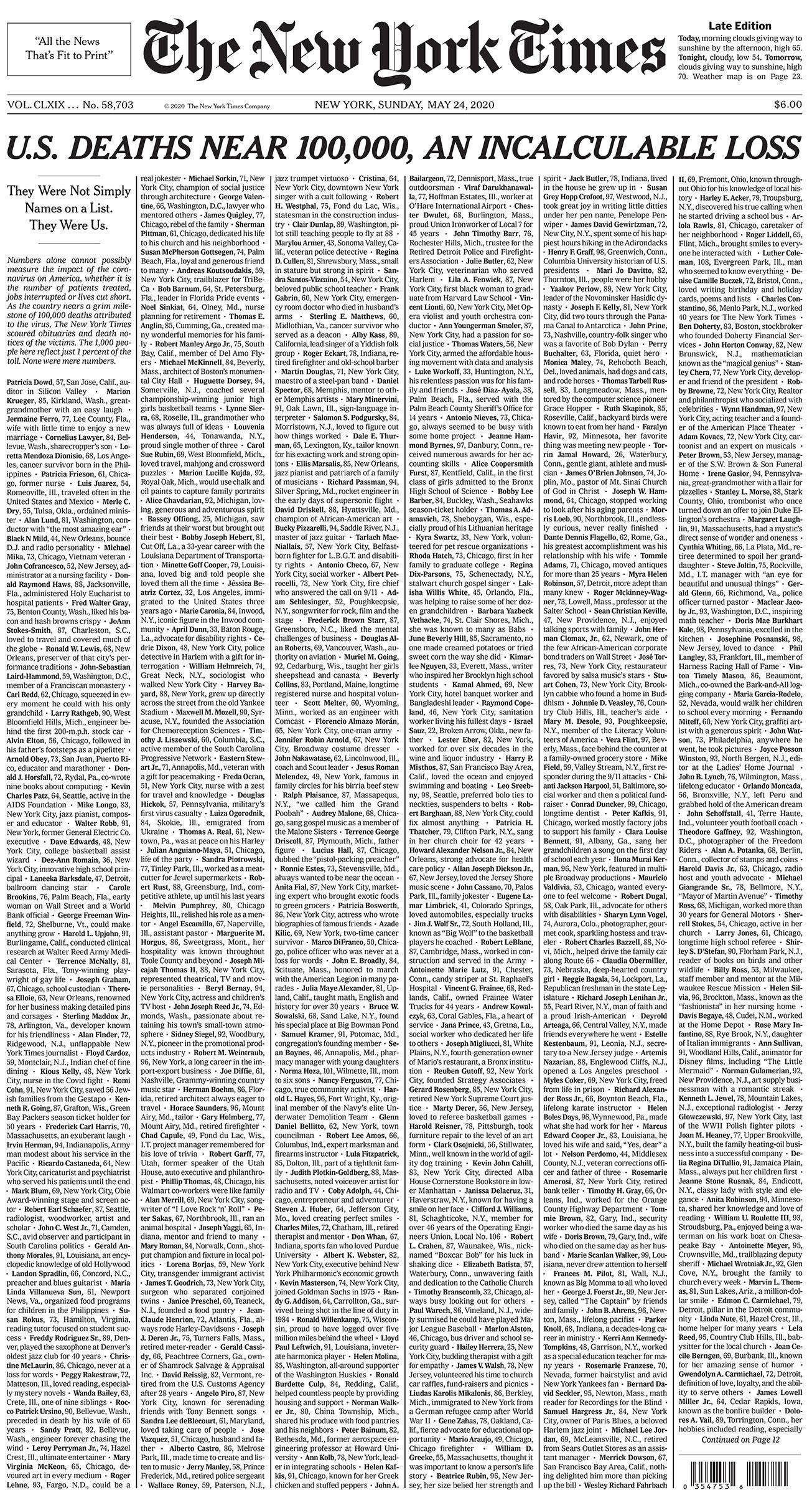 U.s. Deaths Near 100,000, An Incalculable Loss regarding Frank Longo Crossword Advocate Printable