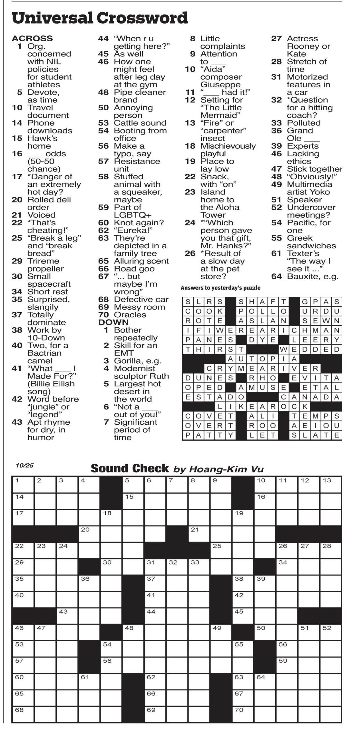 Universal Crossword - Puzzles within Universal Crossword Puzzle Today Printable
