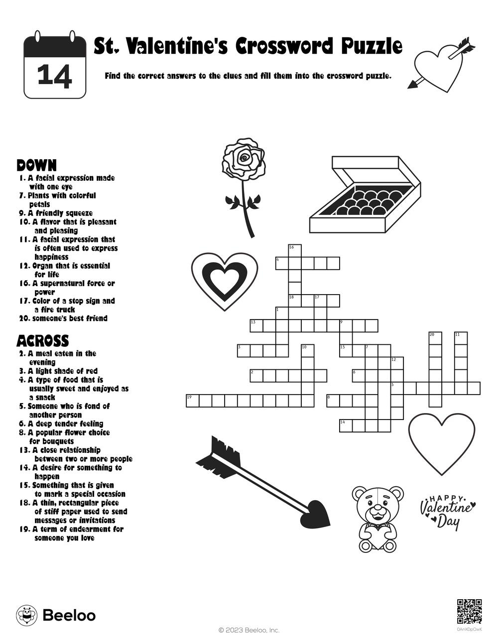 Valentine-Themed Crossword Puzzles • Beeloo Printable Crafts And intended for Valentine Crossword Puzzle For Adults