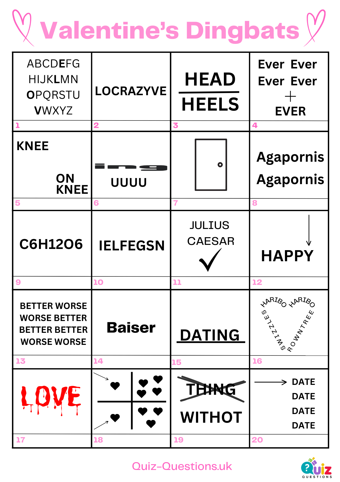 Valentine&amp;#039;S Day Dingbat Puzzle Questions &amp;amp; Answers 2025 inside Free Ditloids Quiz With Answers