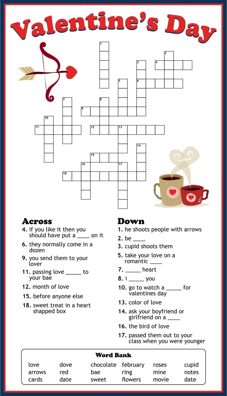 Valentine&amp;#039;S Day Puzzles - 10 Free Pdf Printables | Printablee inside Valentine Crossword Puzzle For Adults