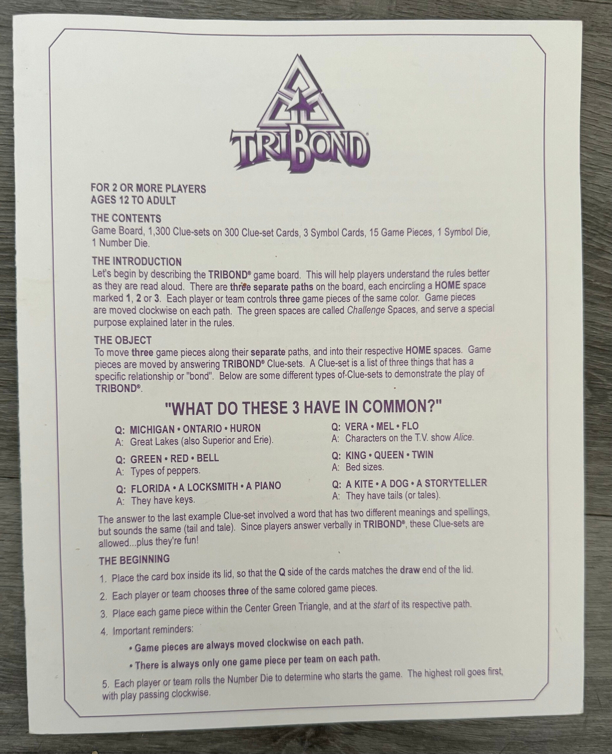 Vintage/ 1992/ Tribond/ Board Game/ Clue Set Cards/ Volume 1 pertaining to Tribond Game Example