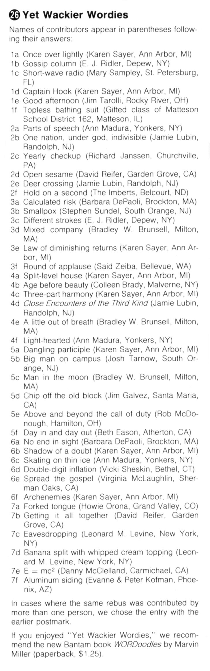 Wacky Wordies Answers List