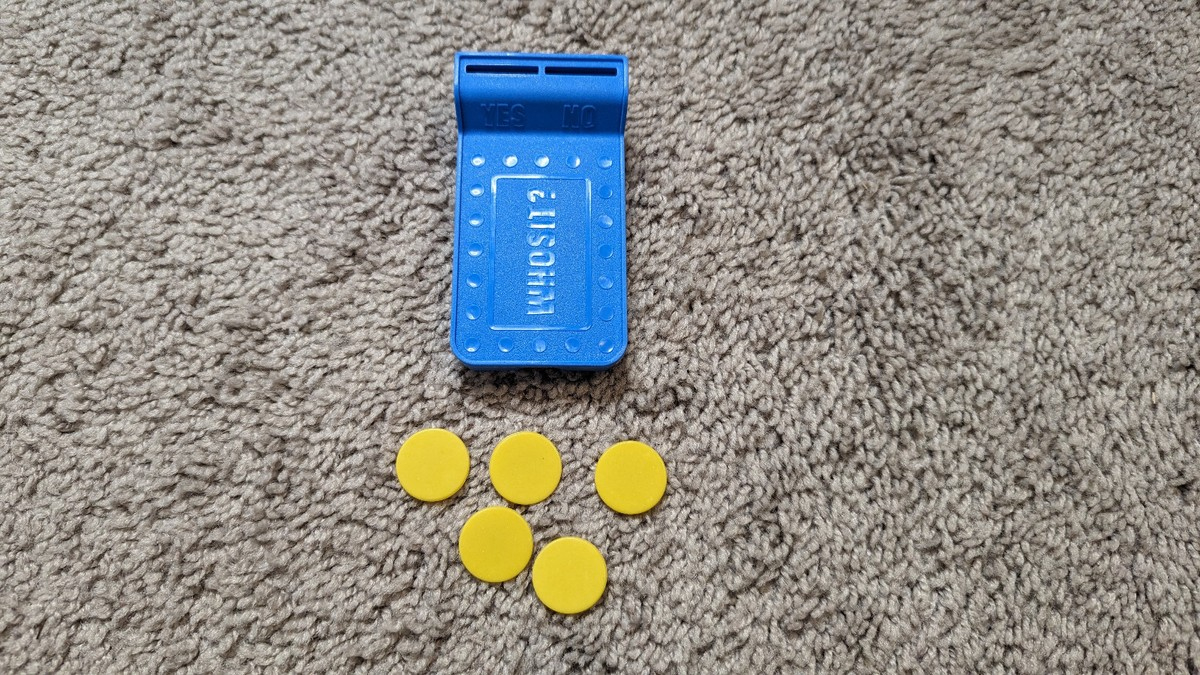 Whosit? Board Game Replacement Parts Pieces- Answer Chips &amp;amp; Box intended for Whatzit Card Answer Dropping