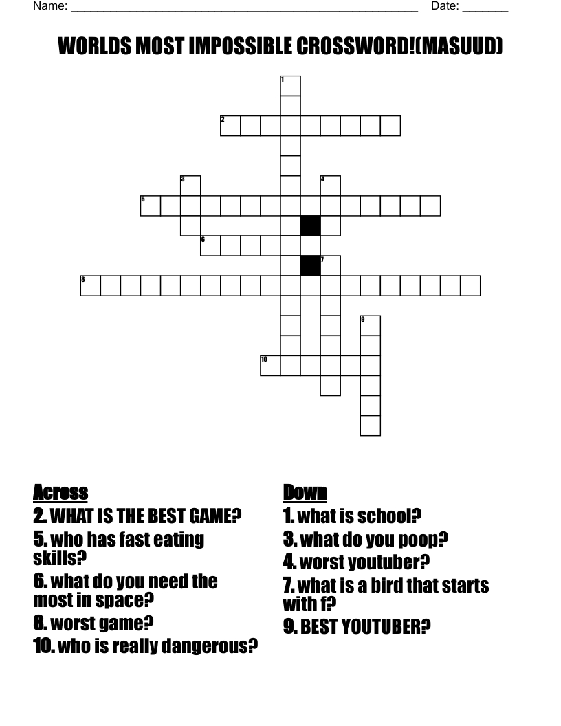Worlds Most Impossible Crossword!(Masuud) - Wordmint throughout Impossible Crossword Puzzle