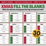 Xmas Fill The Blanks: Printable Large Group Party Game For Kids & Adults,  Blankety Blank Super Match Game For Christmas Parties Intended For Christmas Cheer Puzzle Fill In Answers