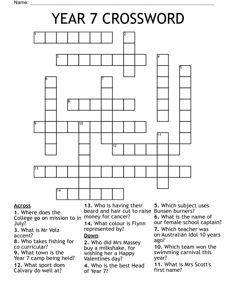 Year 7 Crossword - Wordmint intended for Free Daily Printable Crosswords 7