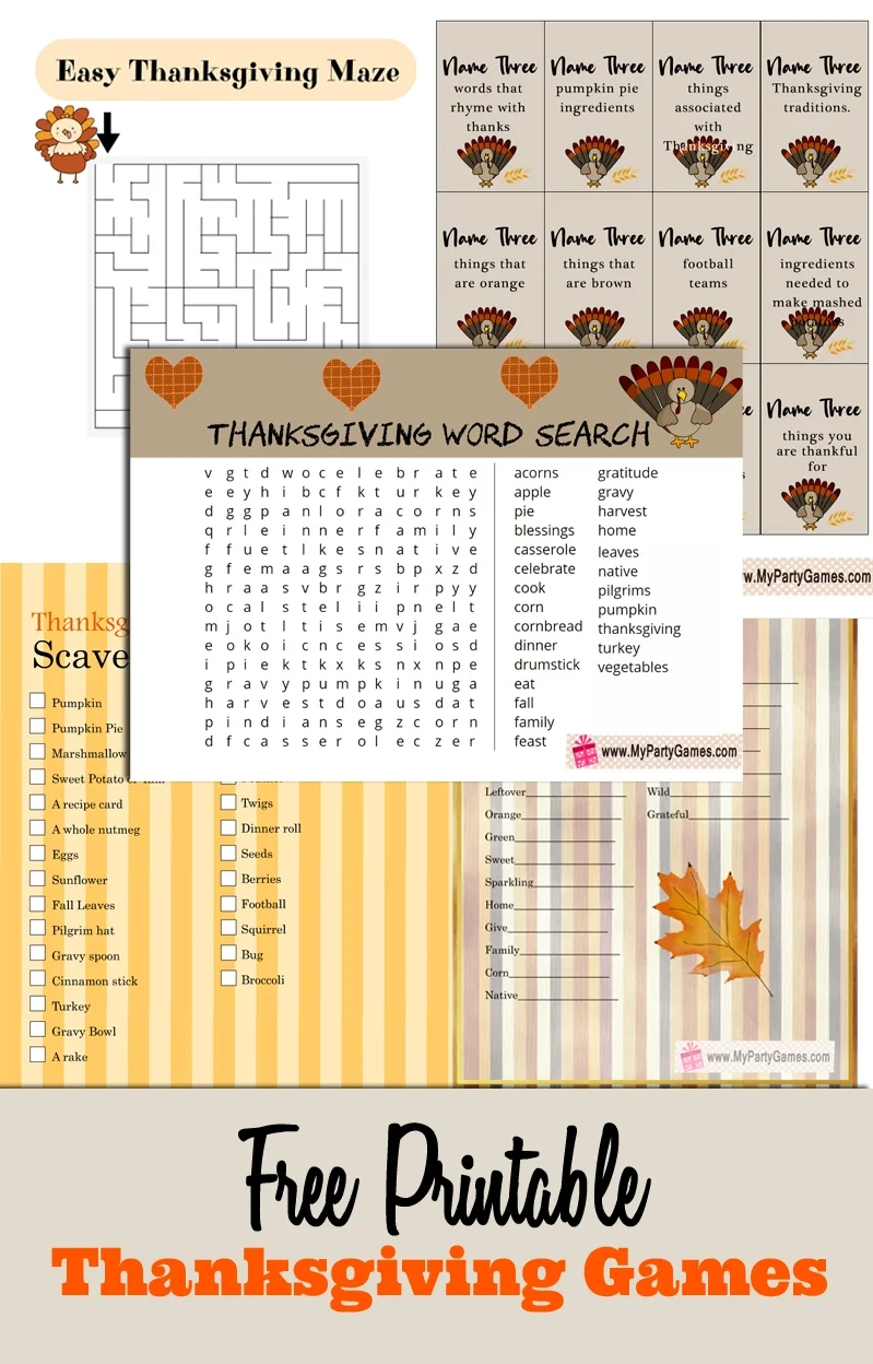 23 Free Printable Thanksgiving Games within Free Thanksgiving Games and Puzzles
