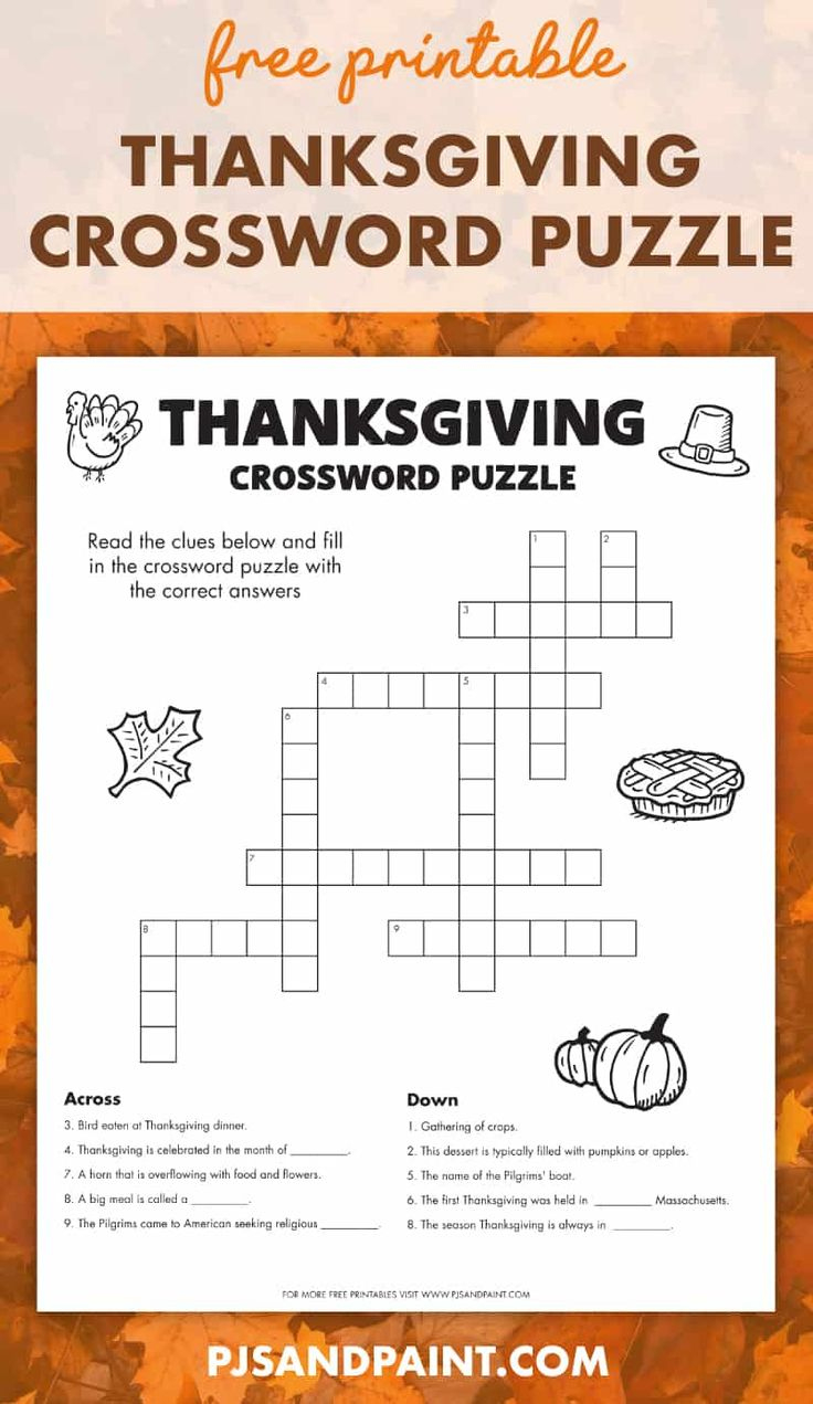 Free Printable Thanksgiving Crossword Puzzle with Free Thanksgiving Puzzles Printable
