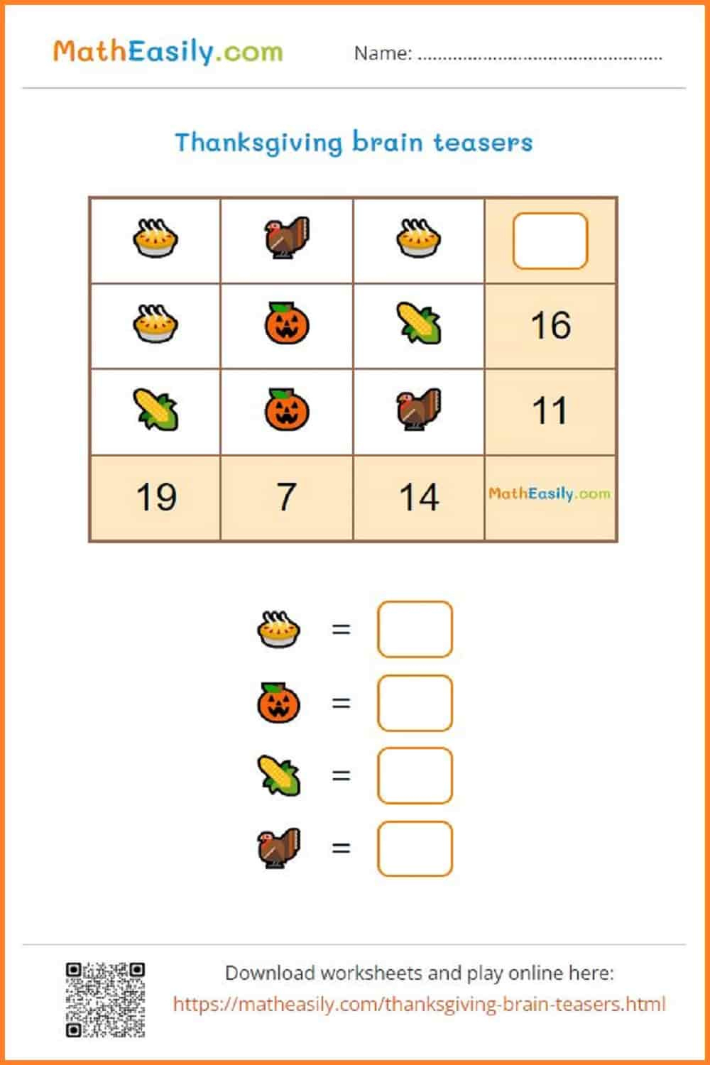 Math Thanksgiving Puzzles Printable + Online 🦃 regarding Thanksgiving Brain Puzzles