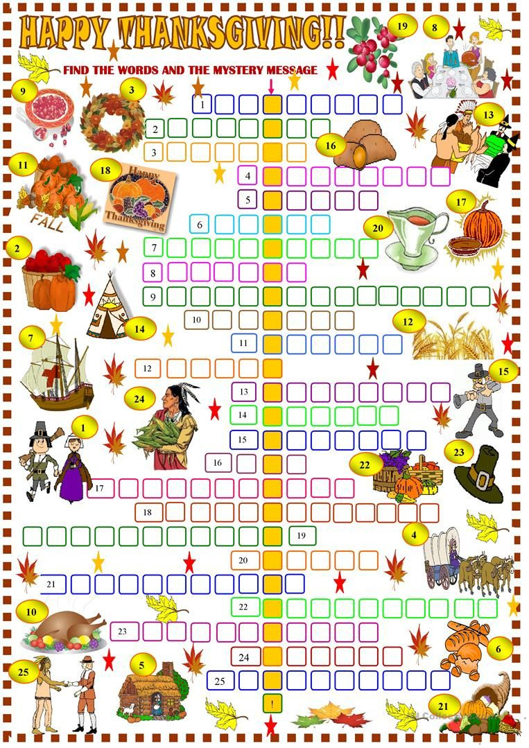 Printable Crossword Puzzles For Thanksgiving for Happy Thanksgiving Crossword Puzzles Answers