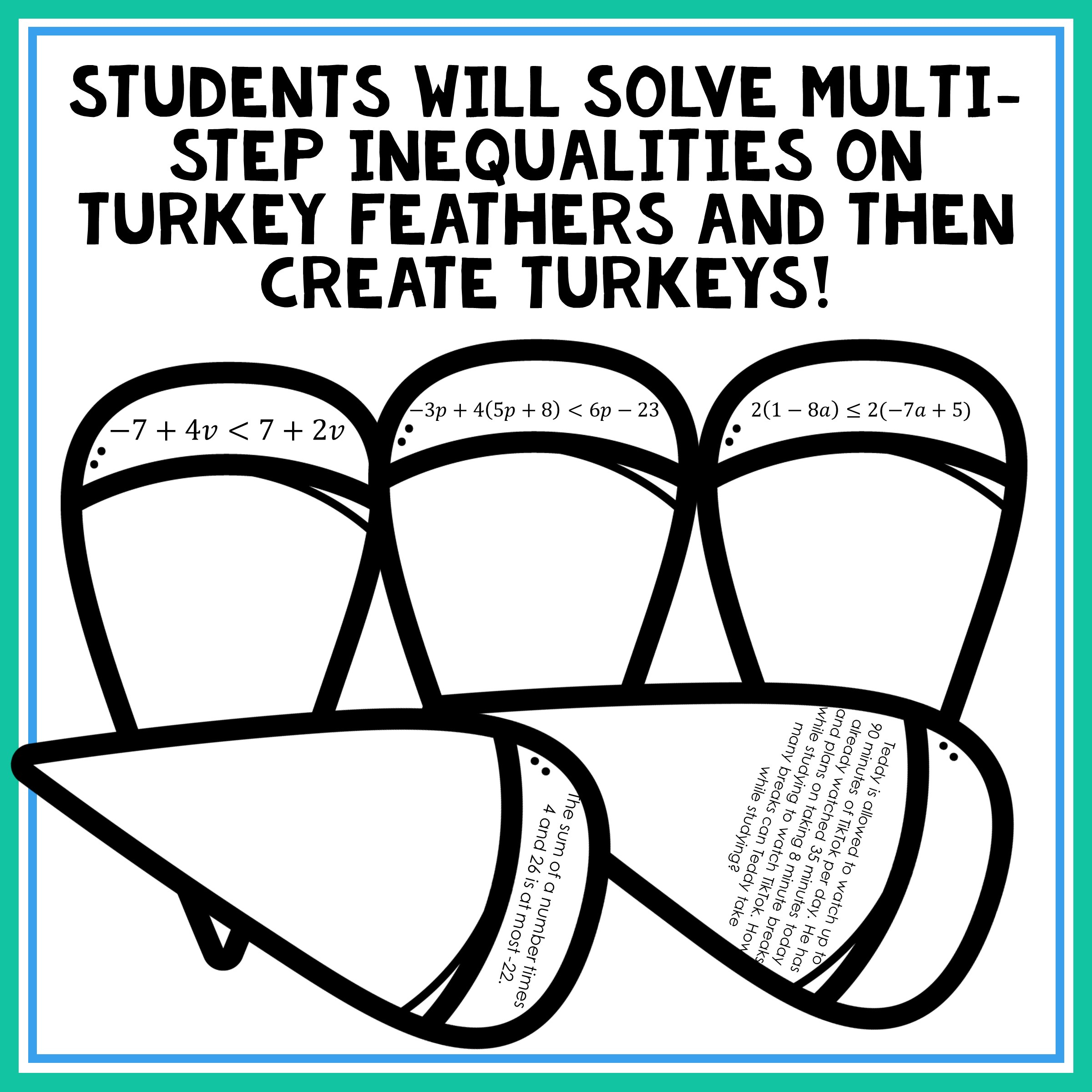 Solving Multi-Step Inequalities Turkey Craft - Classful regarding Thanksgiving Solving Inequalities Puzzle