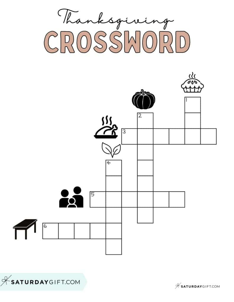 Thanksgiving Crossword Puzzle - Cute &amp;amp; Free Printable | Saturdaygift throughout Easy Thanksgiving Crossword Puzzles
