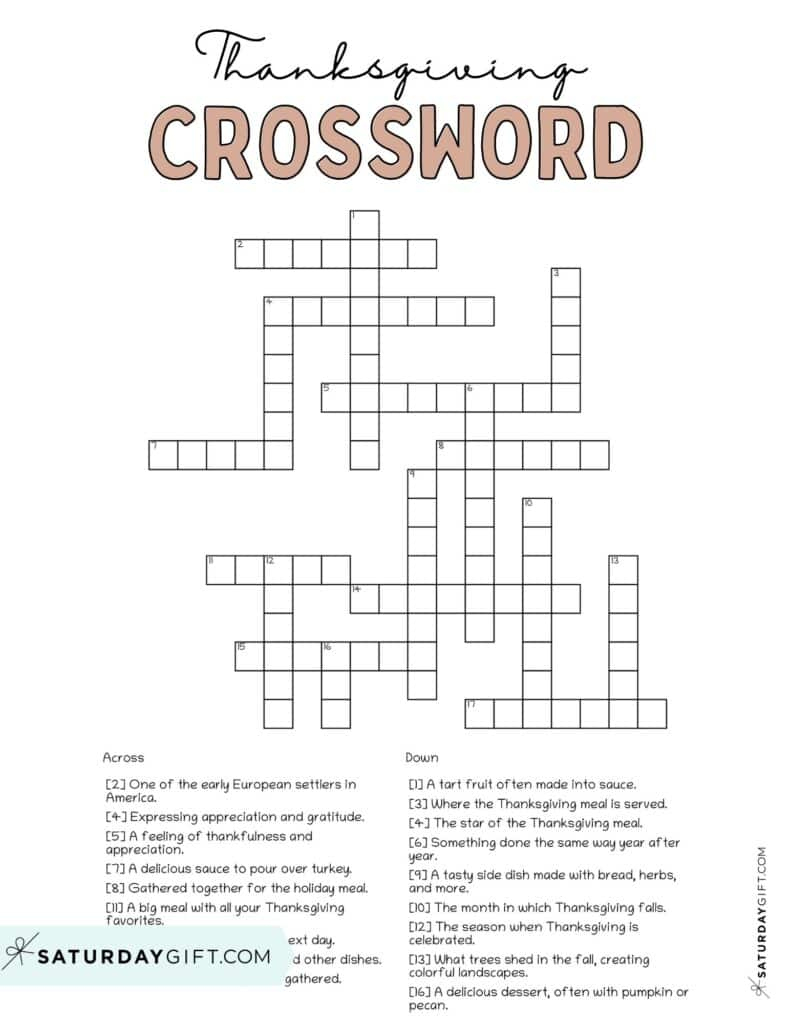 thanksgiving crossword puzzle cute free printable saturdaygift with regard to thanksgiving crossword puzzles for adults Thanksgiving Crossword Puzzle - Cute & Free Printable | Saturdaygift with regard to Thanksgiving Crossword Puzzles For Adults