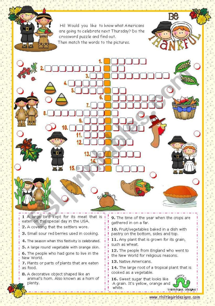 Esl Thanksgiving Crossword Puzzle