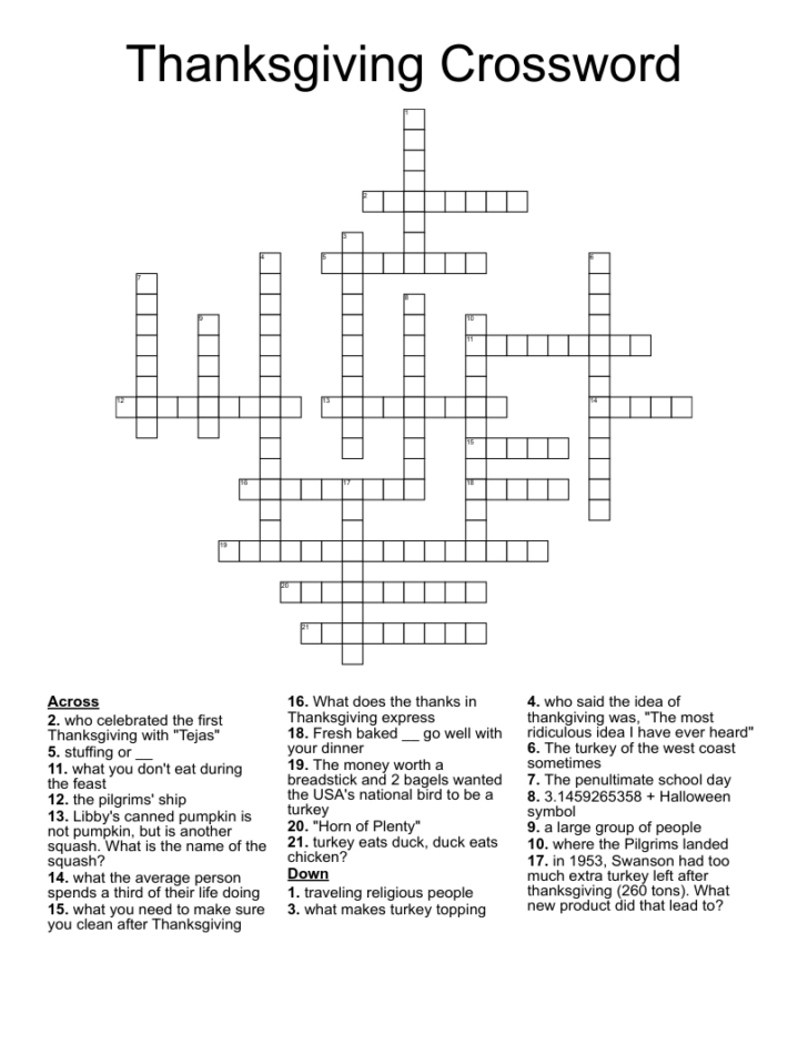 Answers to Thanksgiving Crossword Puzzle
