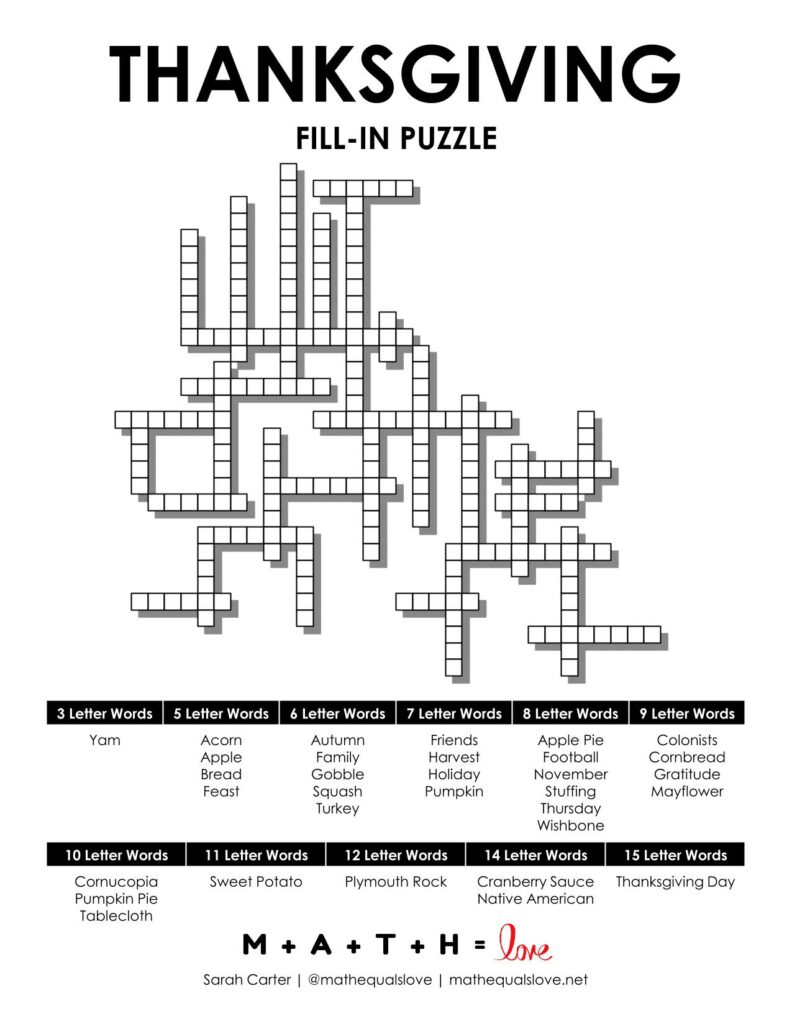 thanksgiving fill in word puzzle math love regarding thanksgiving cross number puzzle answers Thanksgiving Fill-In Word Puzzle | Math = Love regarding Thanksgiving Cross Number Puzzle Answers