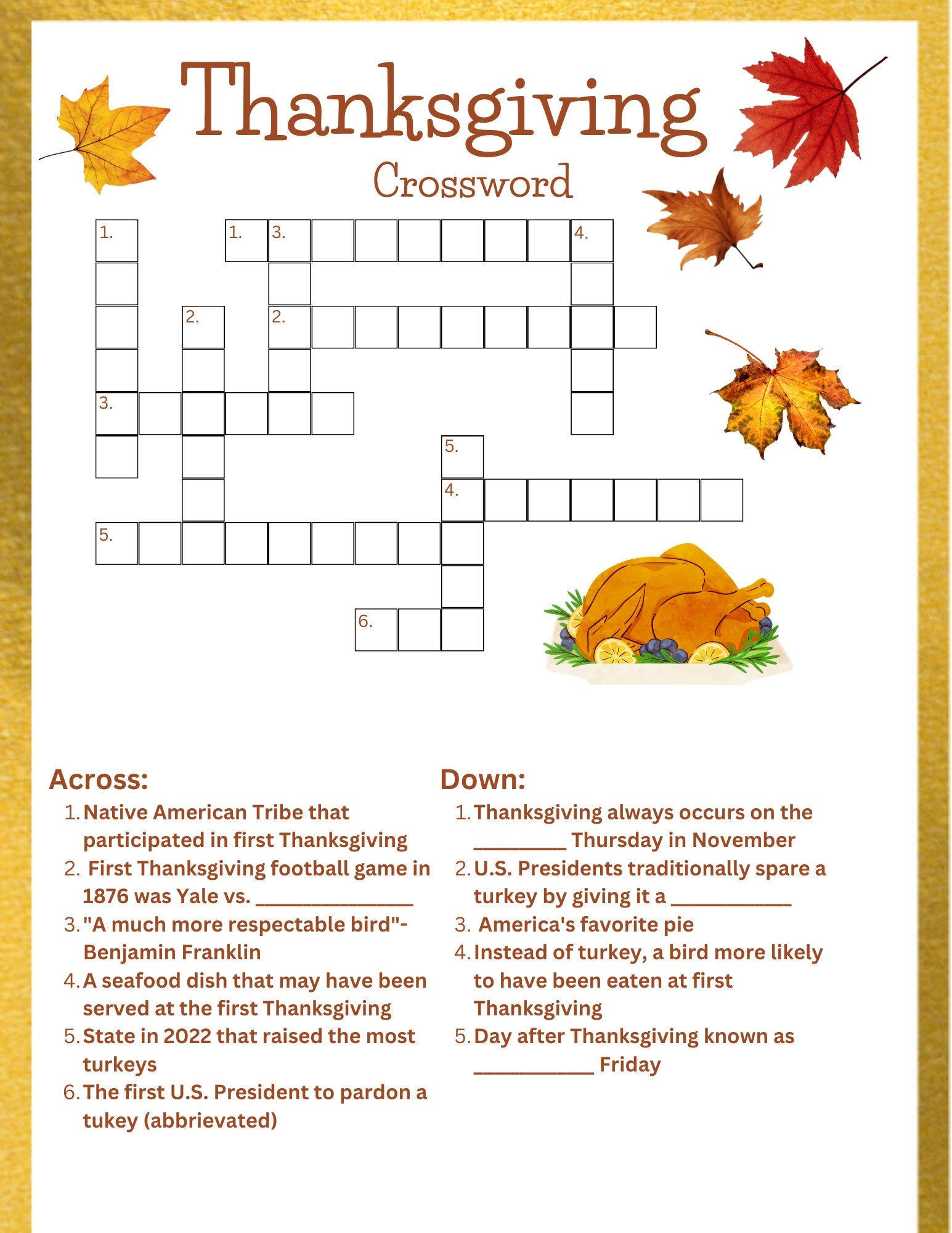 Thanksgiving Kreuzworträtsel - Etsy.de within Puzzle Thanksgiving